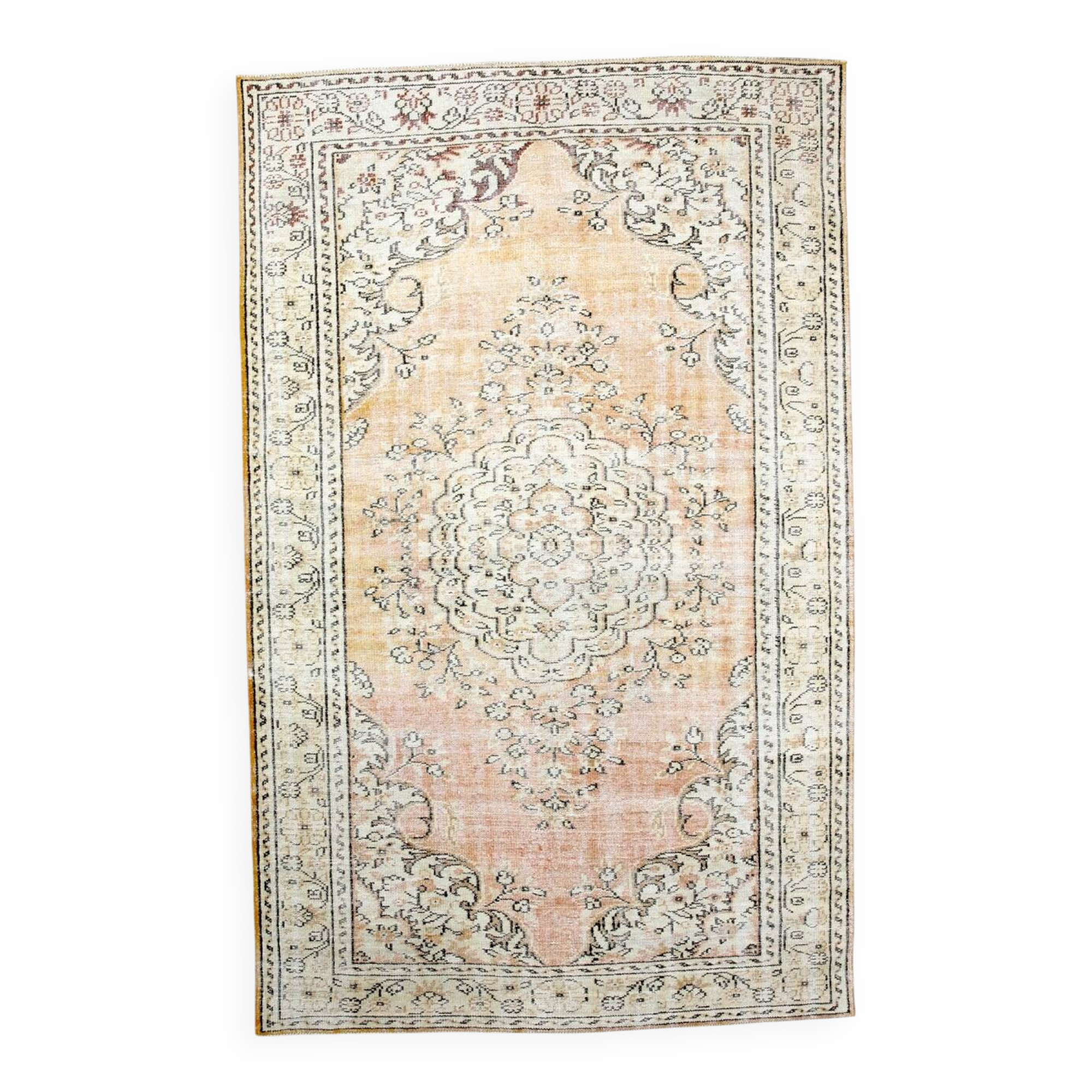6x9 Turkish Apricot Oriental Vintage Rug, 180x289Cm
