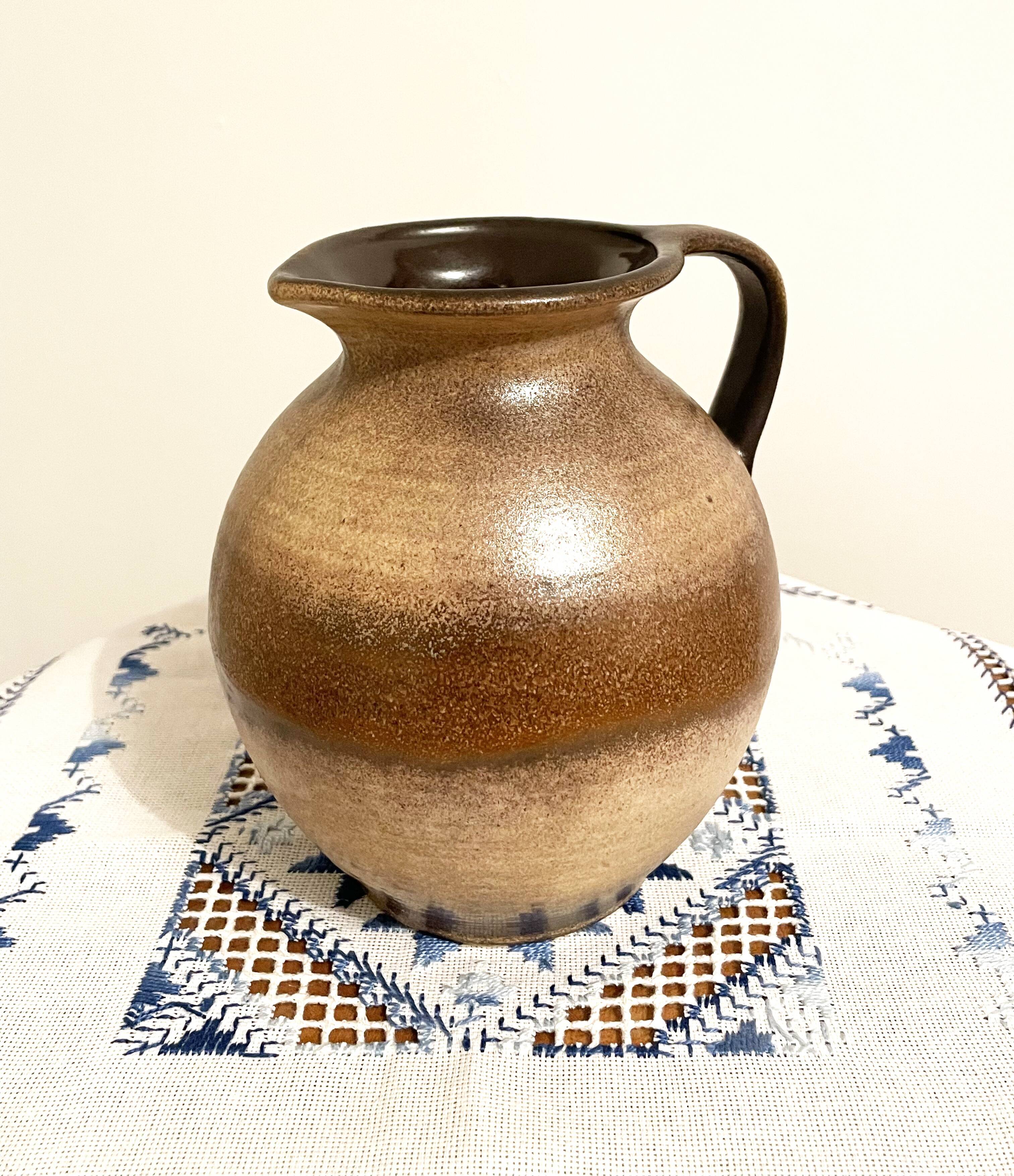 Scheurich 603-15 brown-beige vase or jug with handle, west german art pottery (wgp)