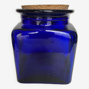 Grand bocal ancien en verre bleu