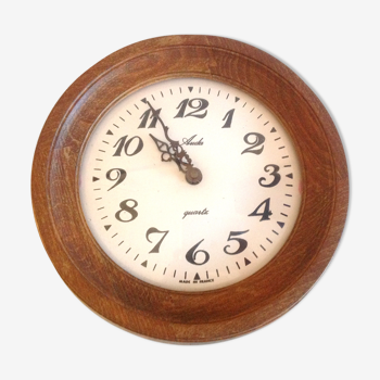 Ancienne horloge ronde en bois vintage années 70