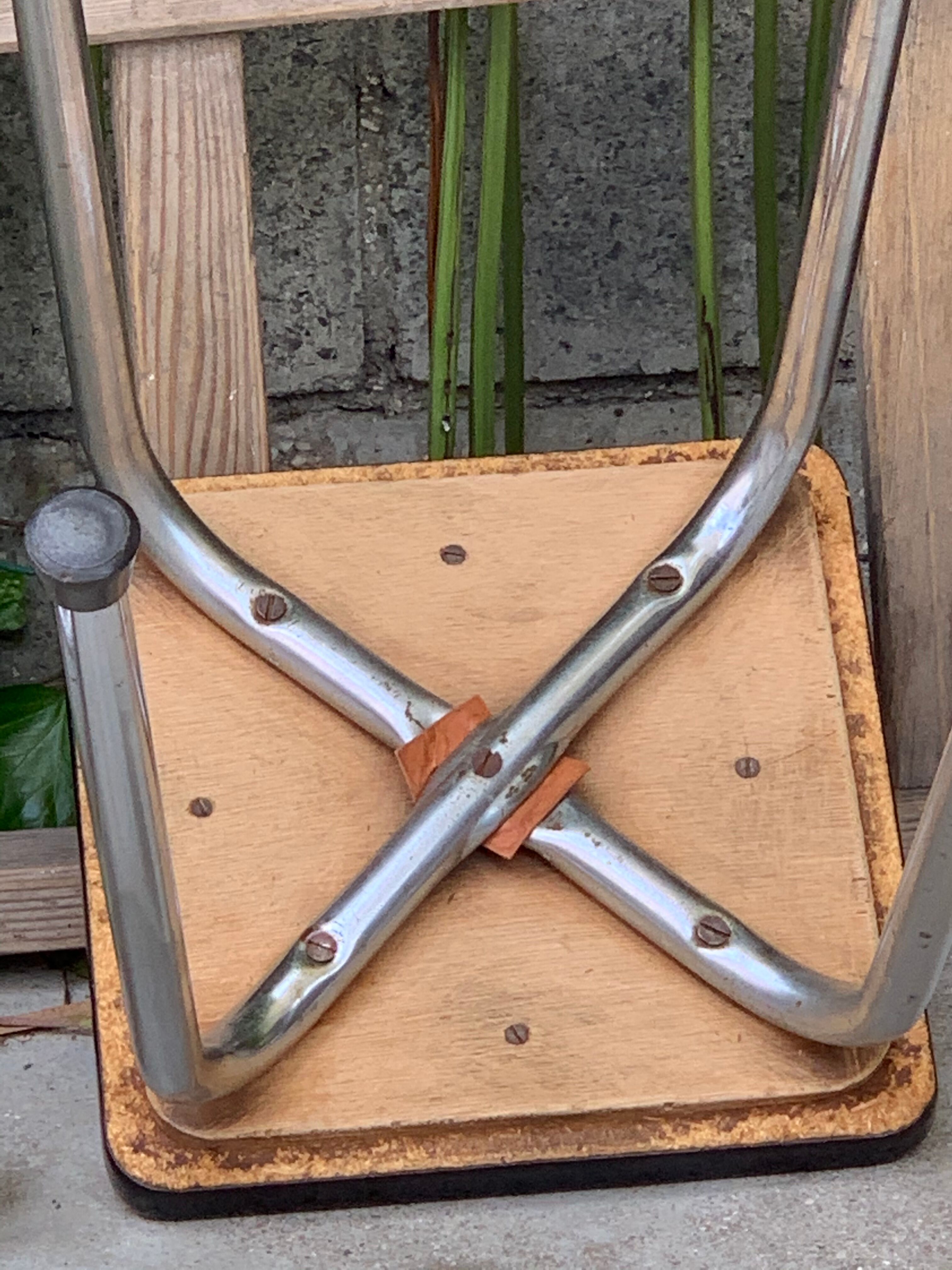 Red Formica chair and stool