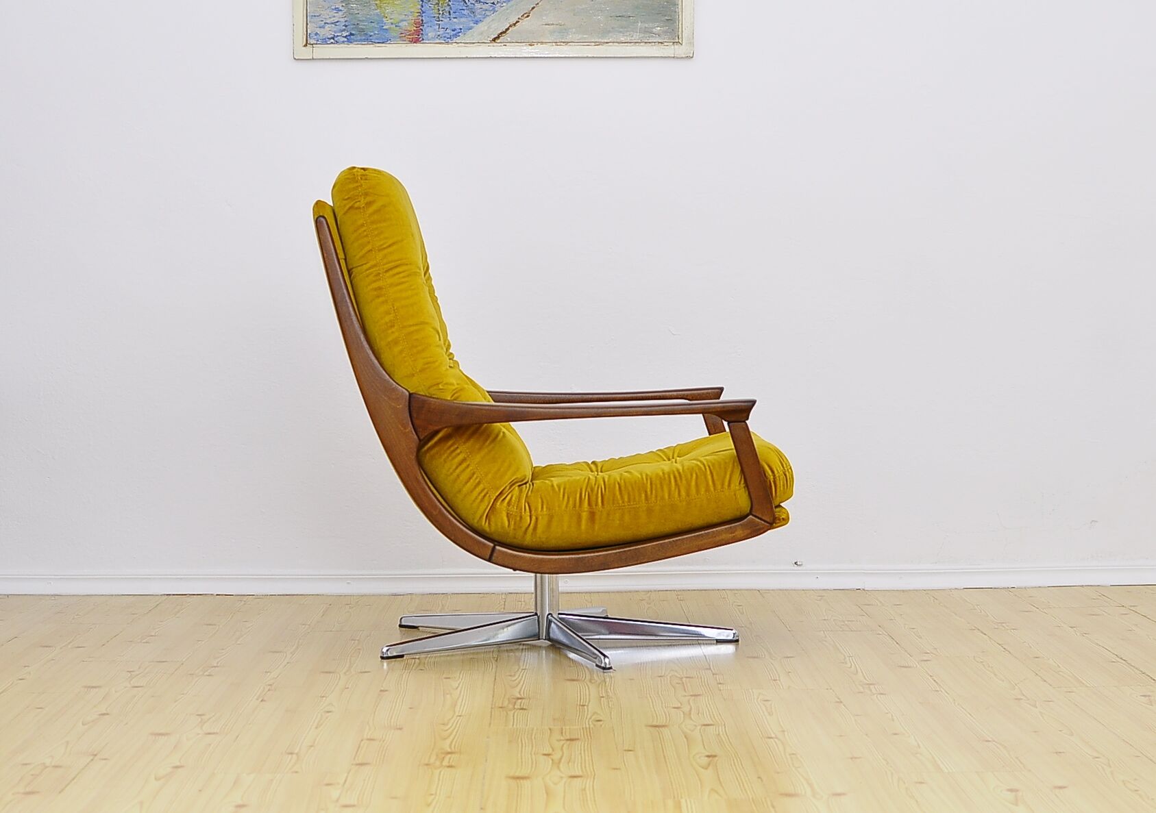 Swivel armchair in velor upholstery, 1970s