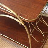 Vintage brass and teak rolling trolley – 1950s