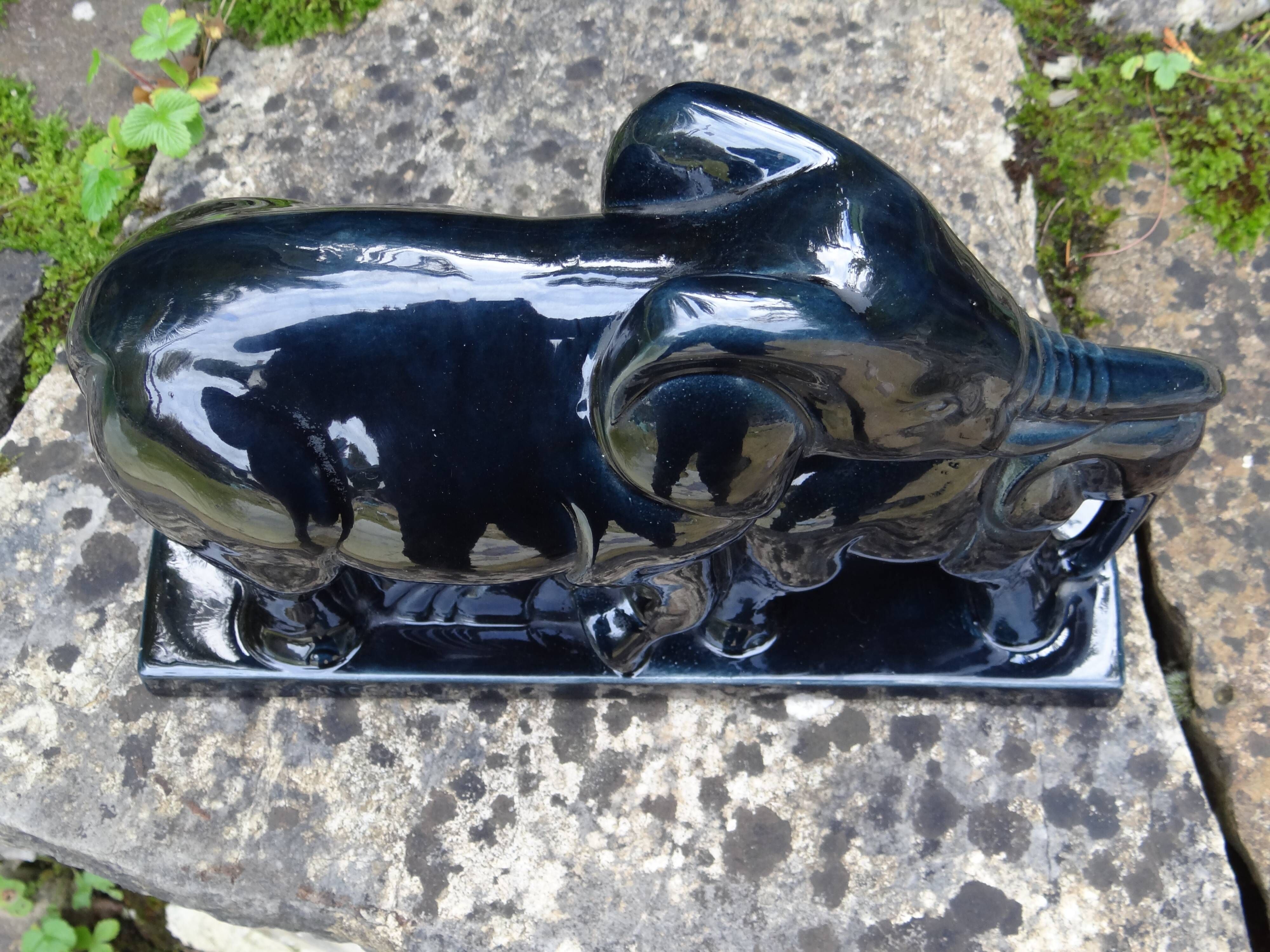 Beautiful Art Deco Lemanceau Elephant Statue, St. Clement Faience Elephant