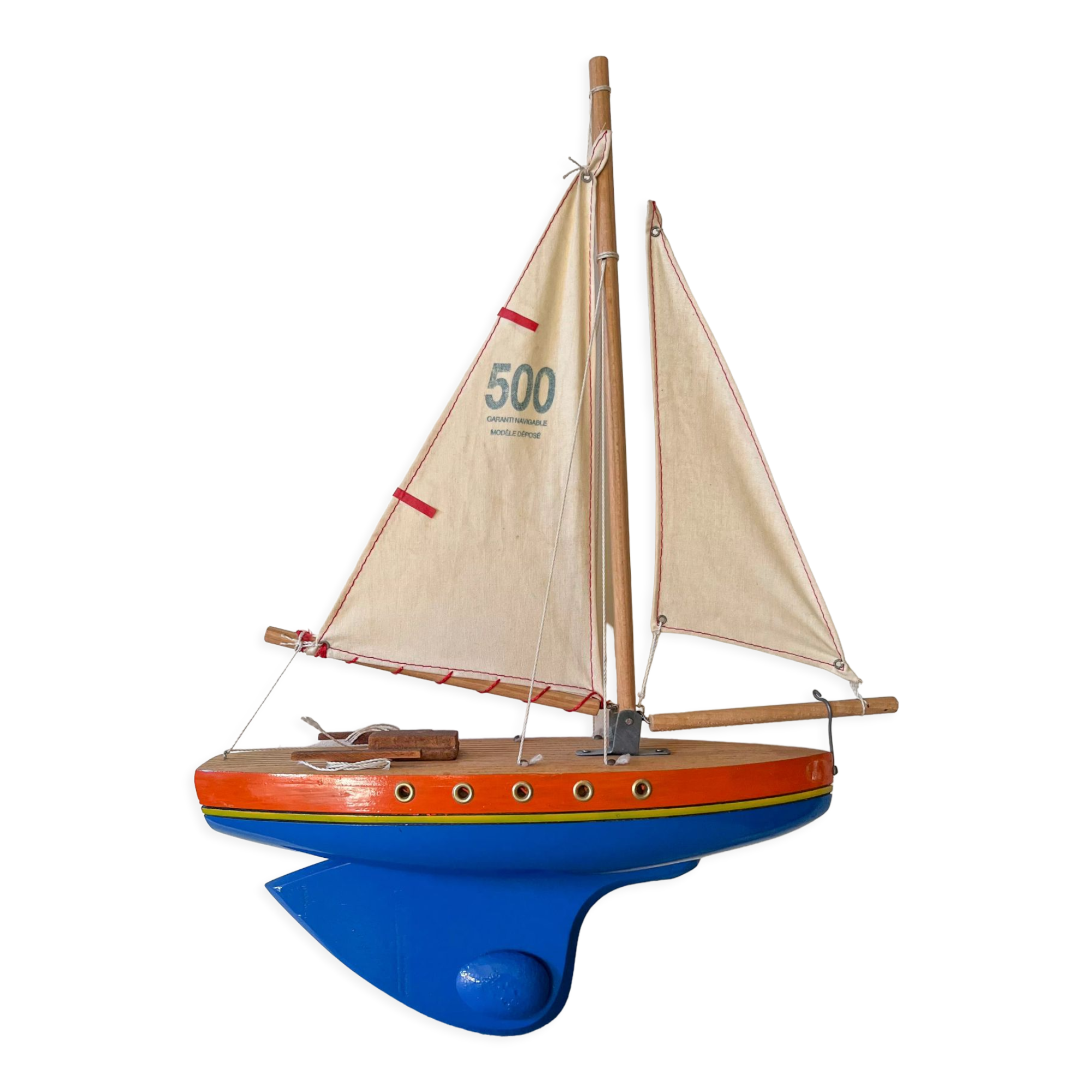 Basin sailboat "Tirot 500" navigable wood, antique toy with pretty vintage colors