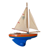 Basin sailboat "Tirot 500" navigable wood, antique toy with pretty vintage colors