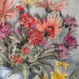 Old watercolor signed Jany. F. Millet (1926-1992), bouquet of flowers under framed glass, 1950
