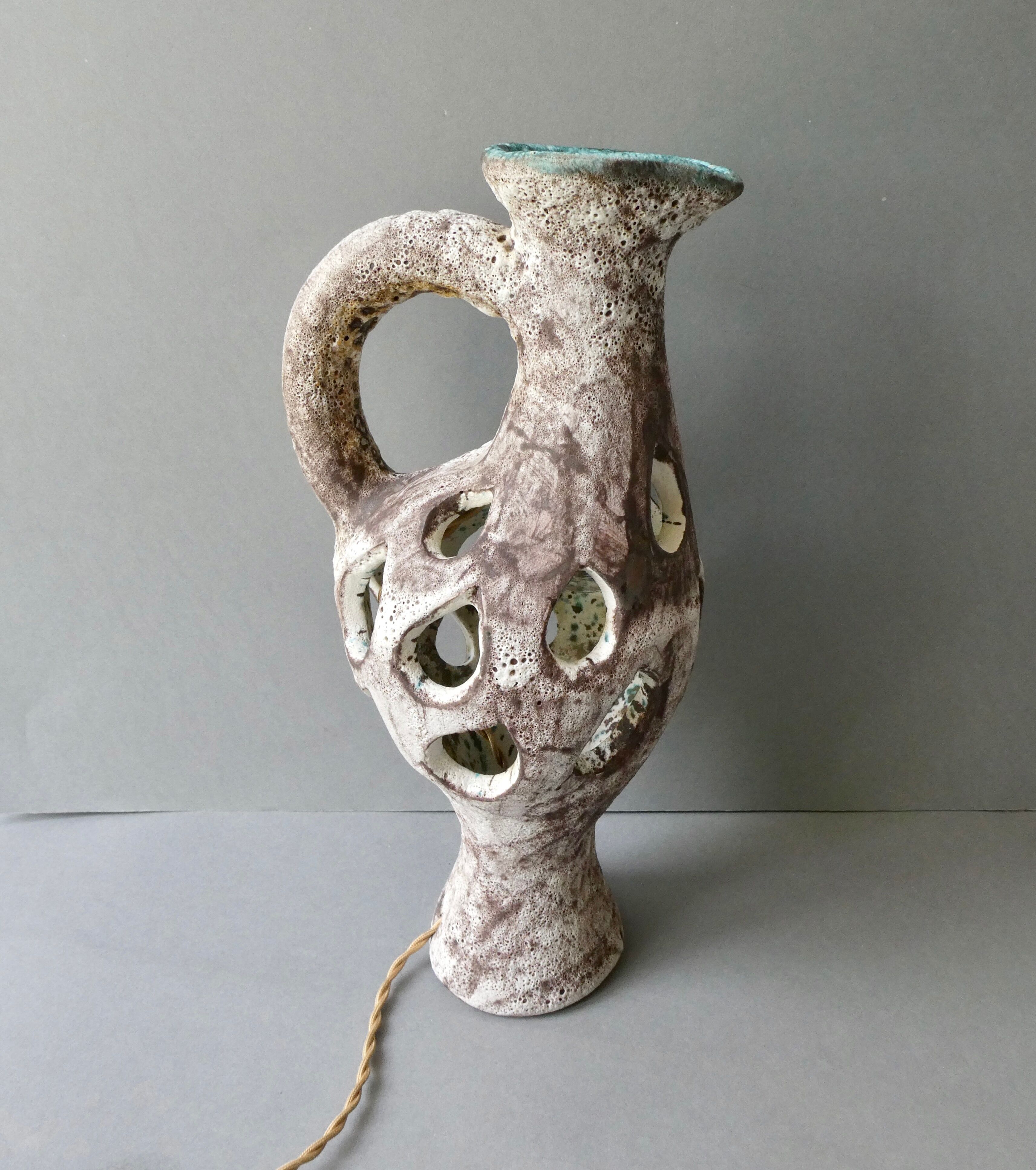 Openwork ceramic lamp from Vallauris, 70s