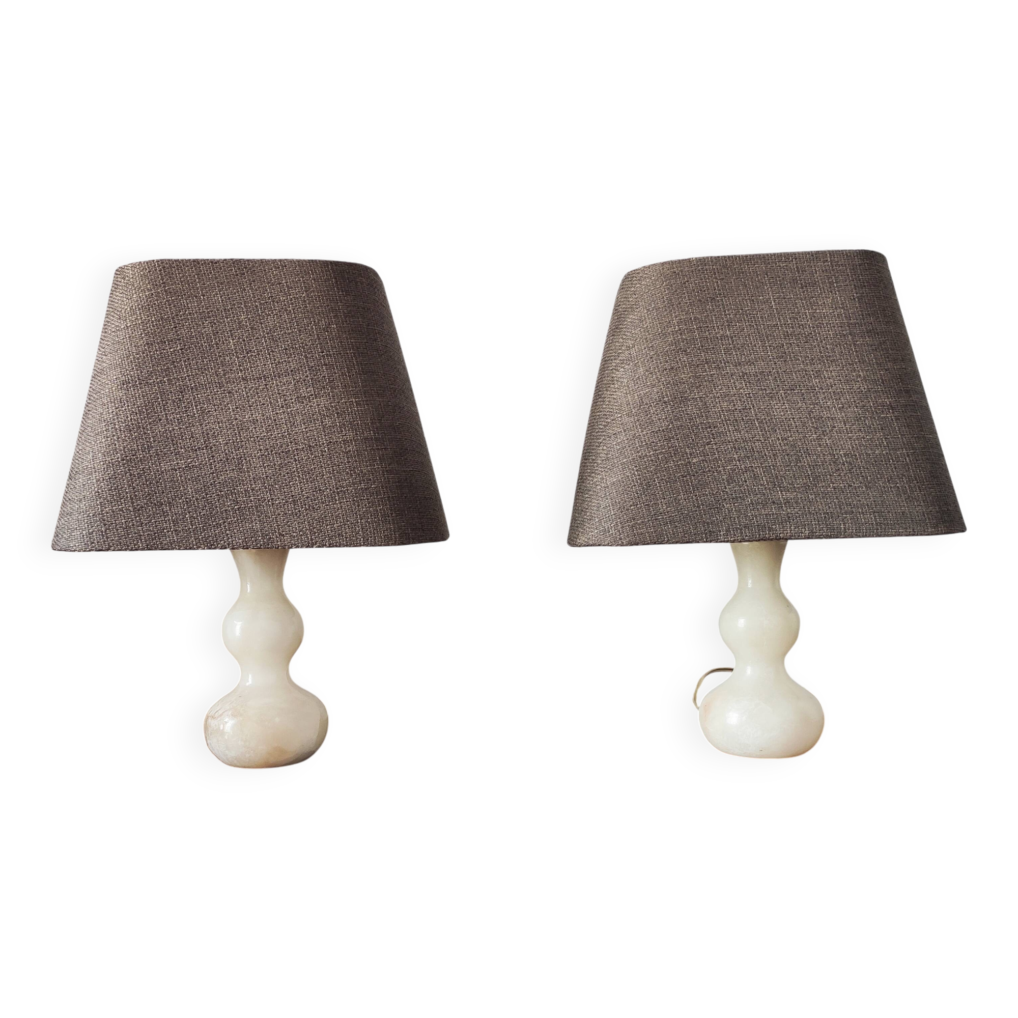 Paire de lampes vintage 1950 en albâtre
