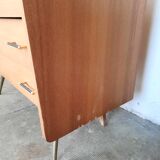 Vintage light oak chest of drawers, brass base