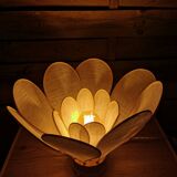 Flower table lamp made of rattan and white linen petals