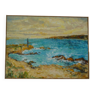 Tableau pécheur bord de mer huile sur toile signée