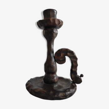 Brutalist carved wood candlestick of the years 60