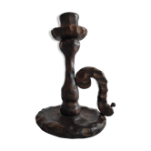 Brutalist carved wood candlestick of the years 60