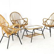 Set of 3 rattan chairs + coffee table - mid century dutch design