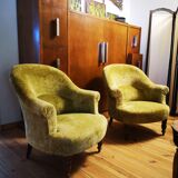 Pair of original tapestry velvet toad armchairs