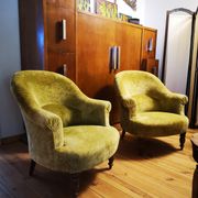 Pair of original tapestry velvet toad armchairs
