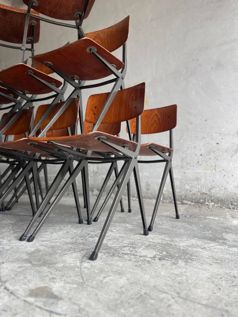 Set of 4 Eromes Marko Holland 1960s Chairs — Dark Wood Veneer Seats, Black Metal Frames