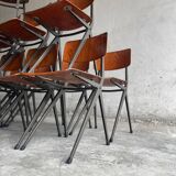 Set of 4 Eromes Marko Holland 1960s Chairs — Dark Wood Veneer Seats, Black Metal Frames