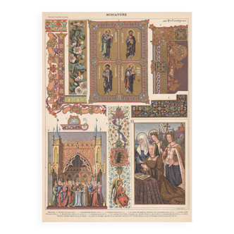 Old lithograph plate on miniatures and religious ornaments in 1900