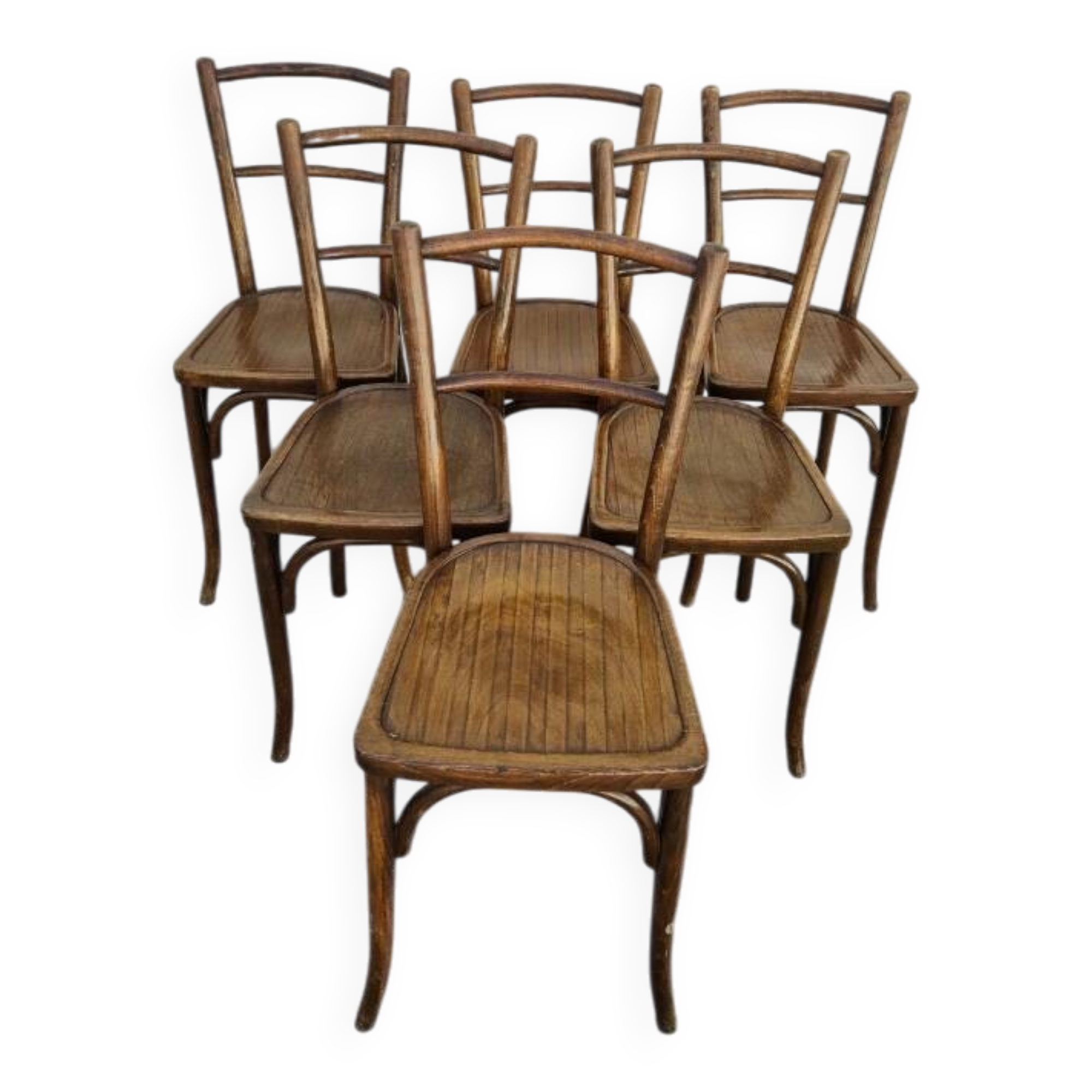 Serie de 6 chaises de bistrot signé Baumann bois courbée 1930s