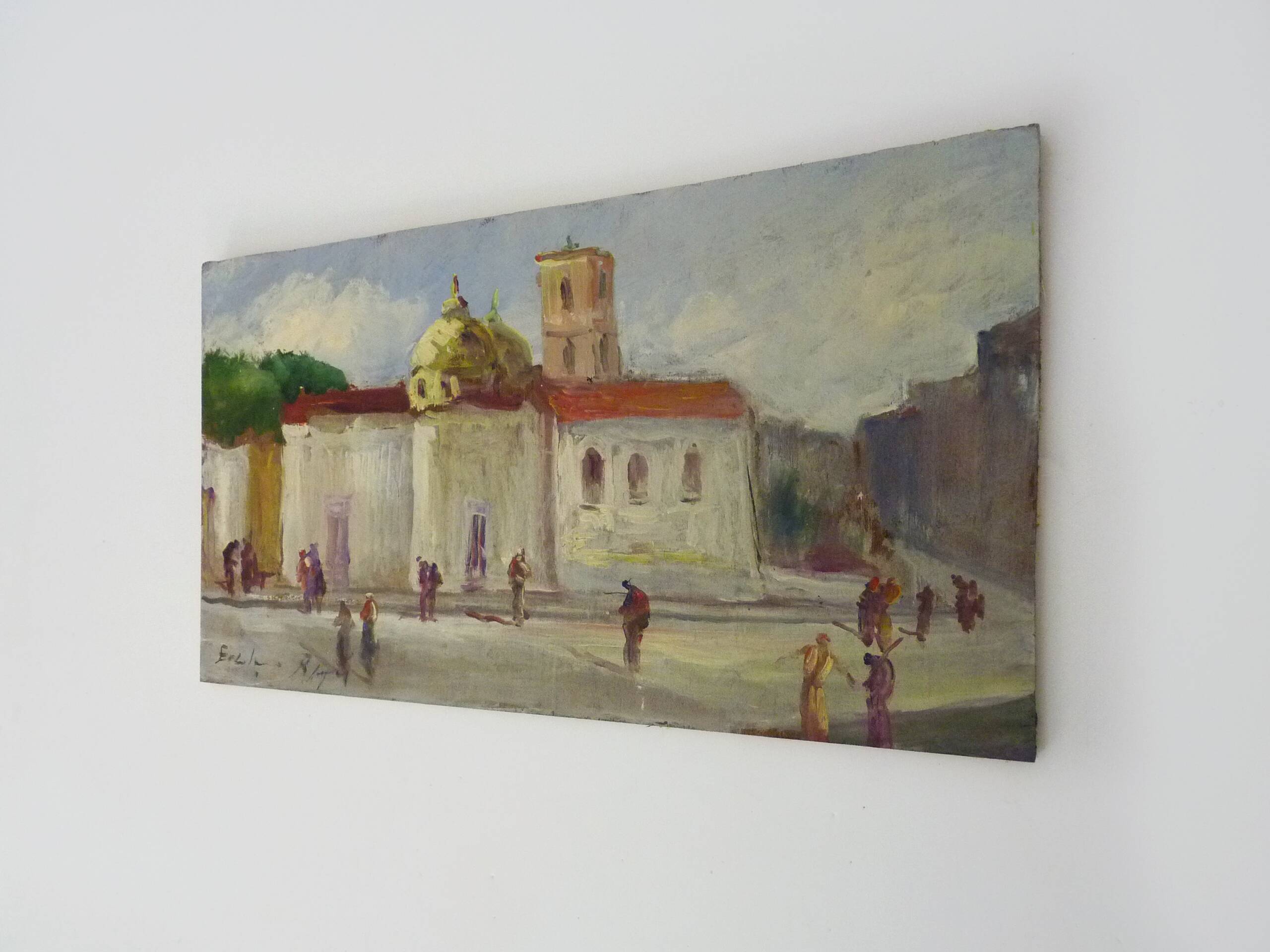 Oil on wood by Riccardo Capone Church 50s 60s