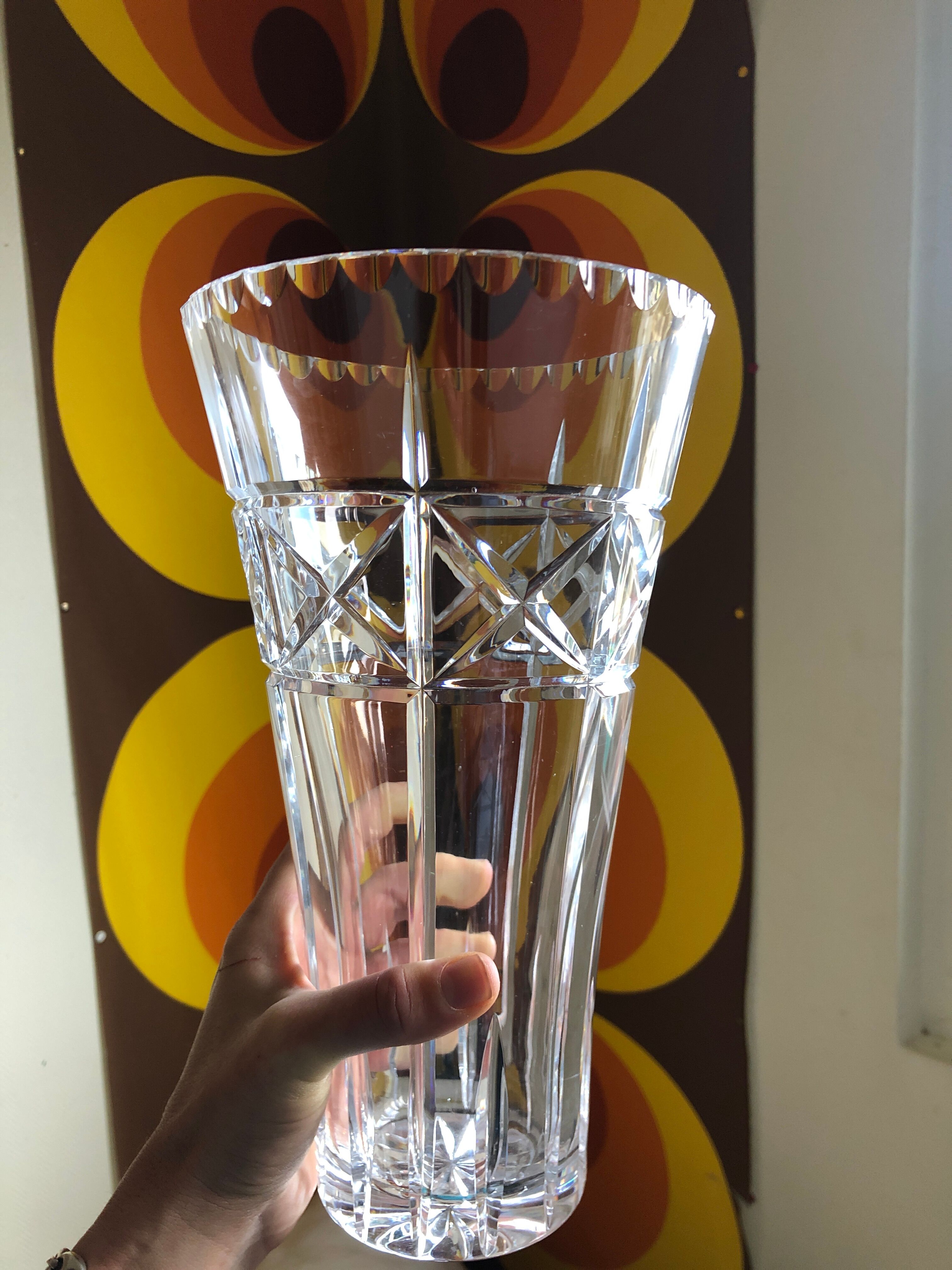 Large chiseled crystal vase