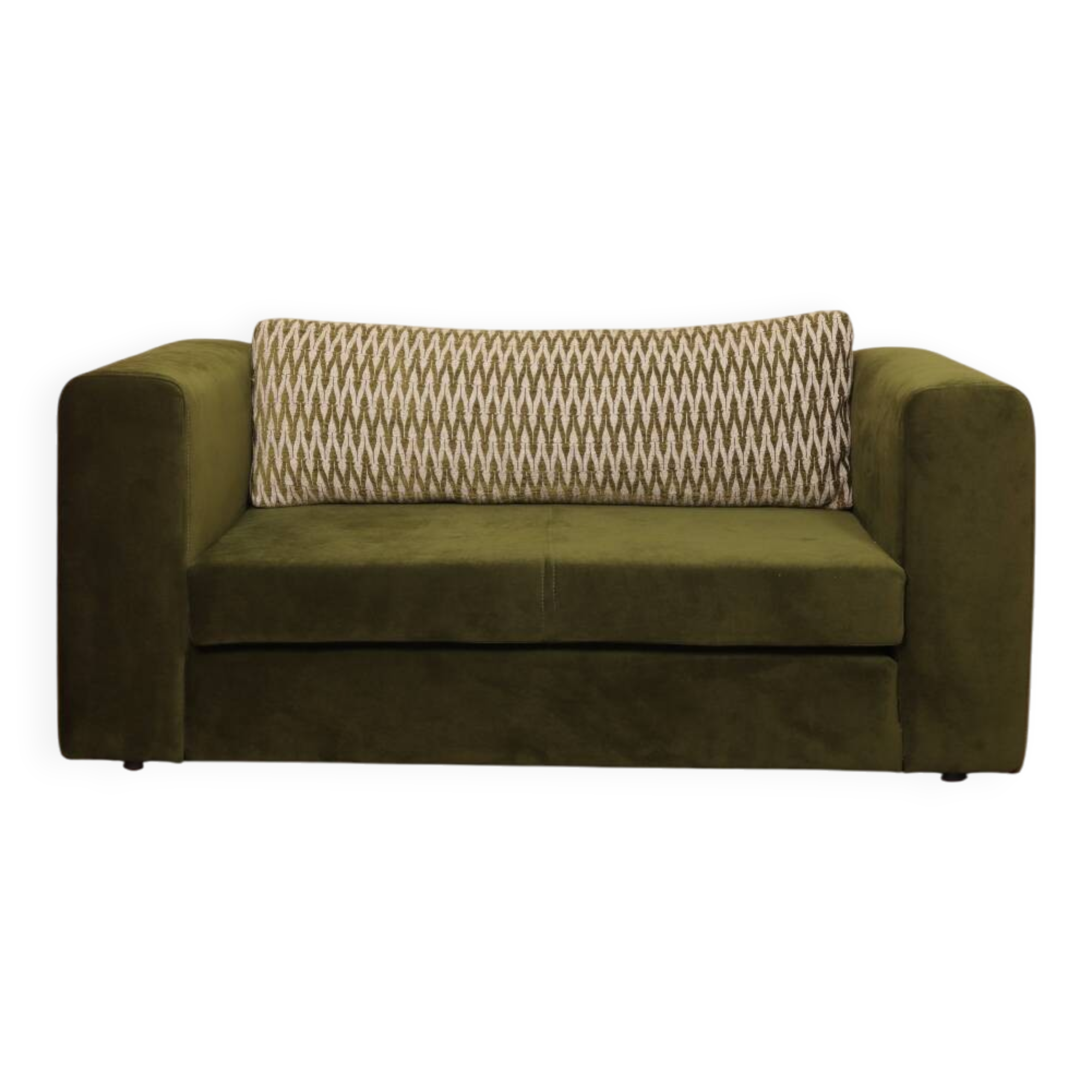 Vintage Two-seater Sofa, Deep Green Velvet, Cuschion patterns