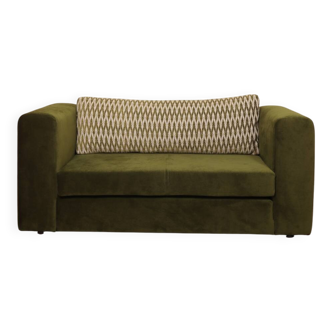 Vintage Two-seater Sofa, Deep Green Velvet, Cuschion patterns