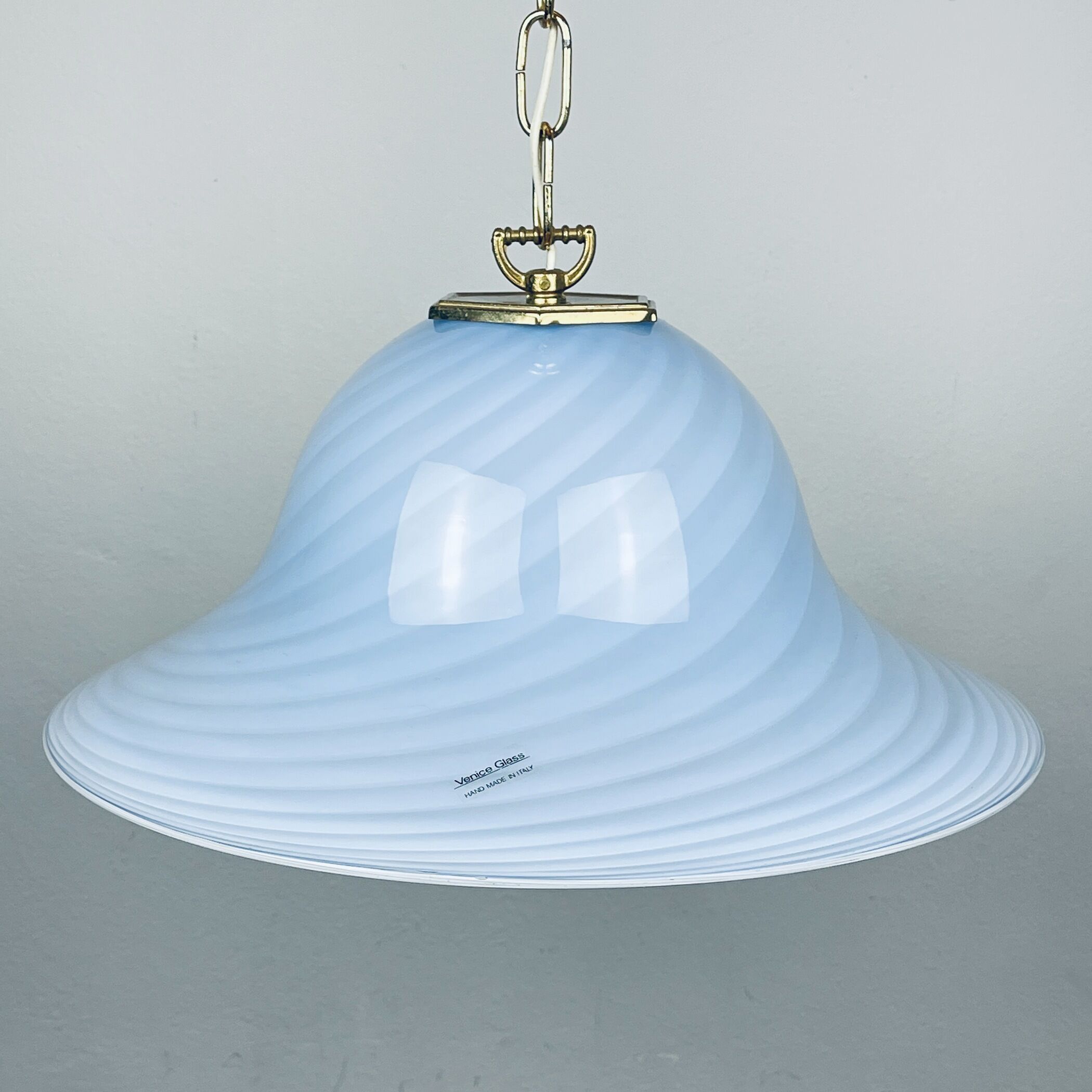 Vintage blue swirl murano pendant lamp Venice glass Italy 1980s