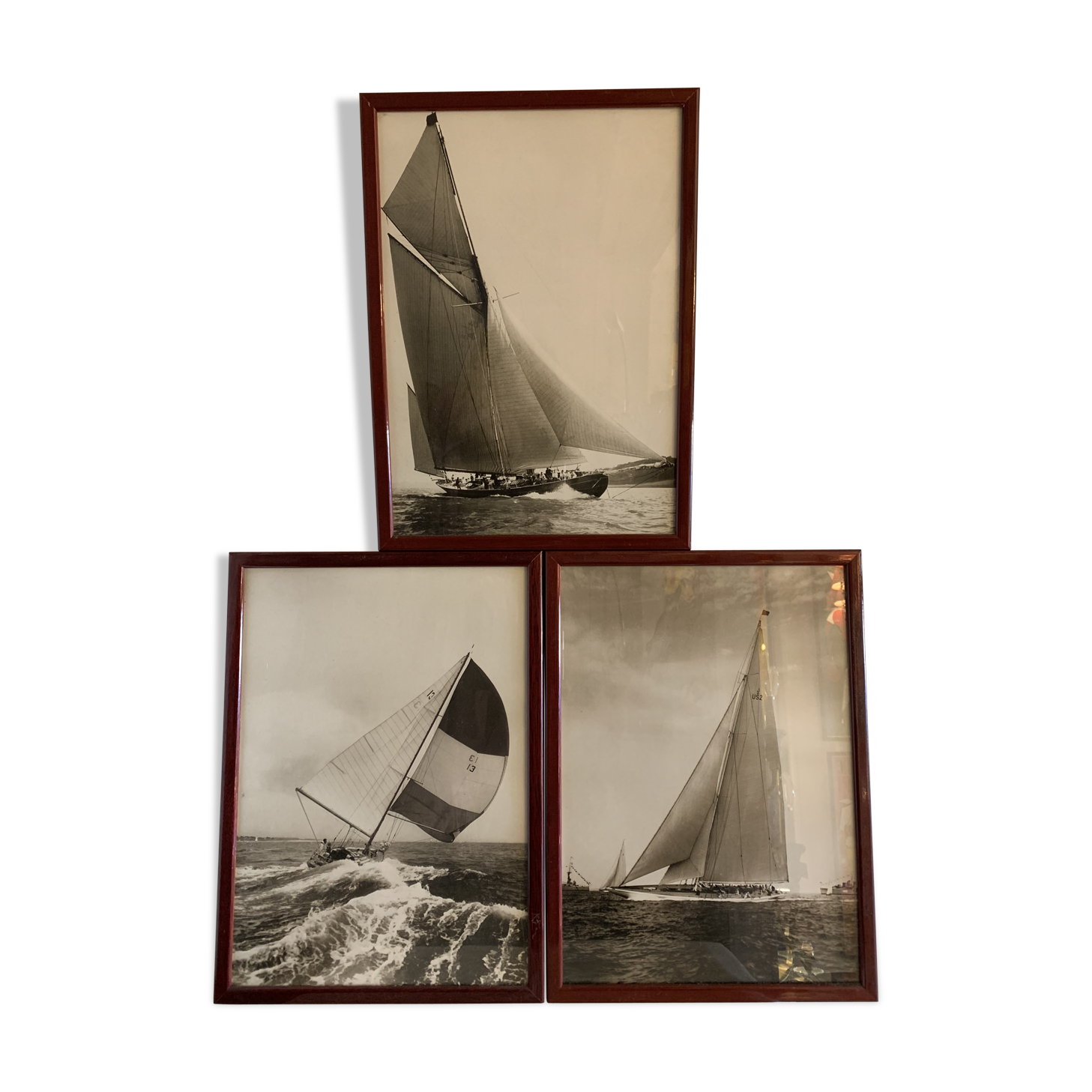 Lot of 3 black and white photographs sails and sailboats