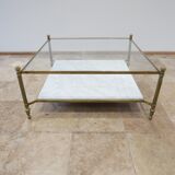 Table basse en laiton et marbre blanc des années 70