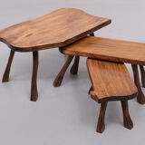 Tree trunk nesting tables hand carved, 1960s