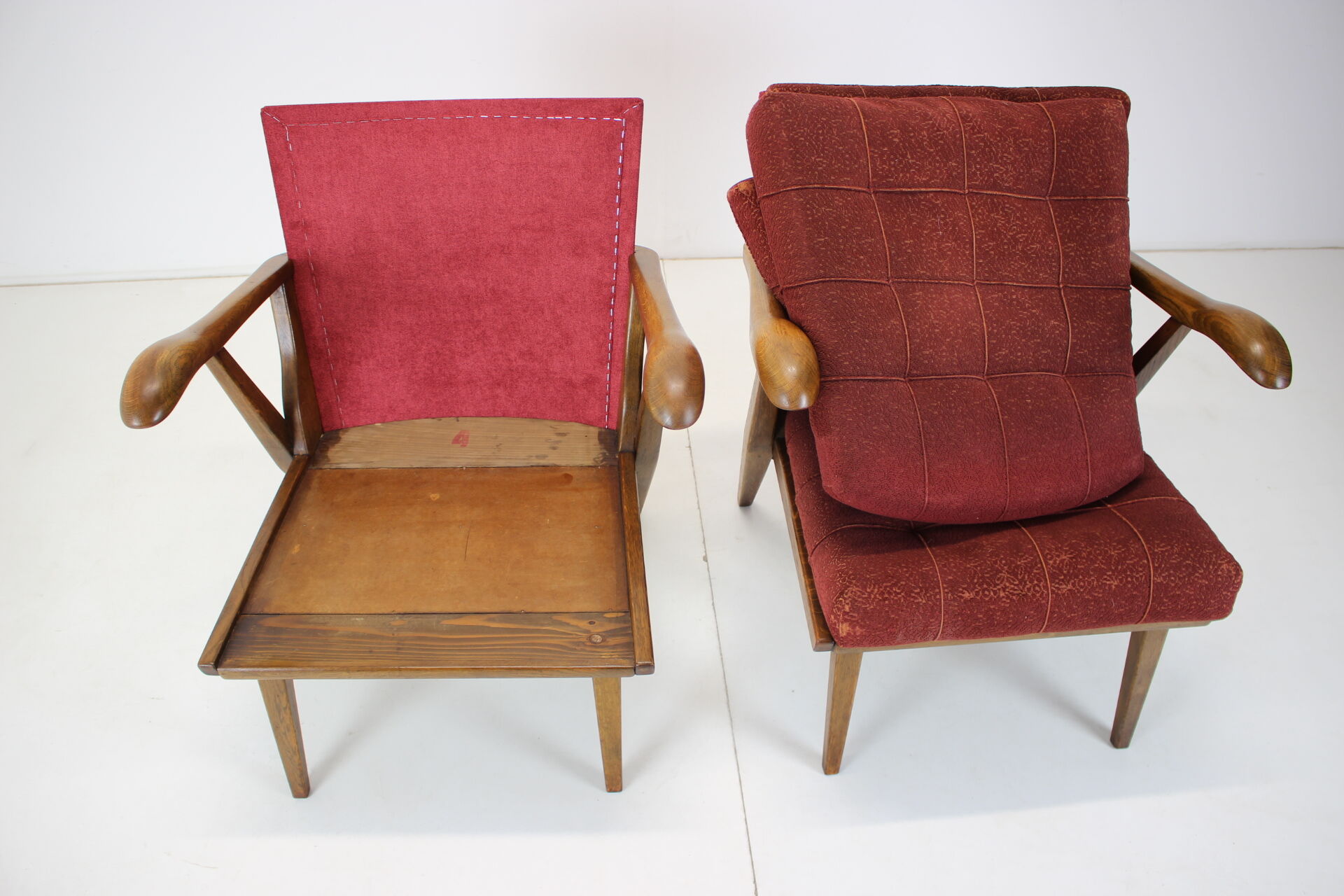1960s pair of oak armchairs, czechoslovakia