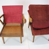 1960s pair of oak armchairs, czechoslovakia