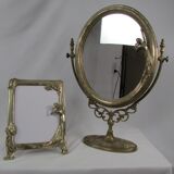 Tilting table mirror and art nouveau photo holder in bronze