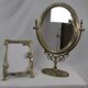 Tilting table mirror and art nouveau photo holder in bronze