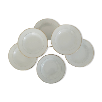 Assiettes Creuses Potage Faïence Ancienne Hamage Moulin des Loups Blanches Filet Or