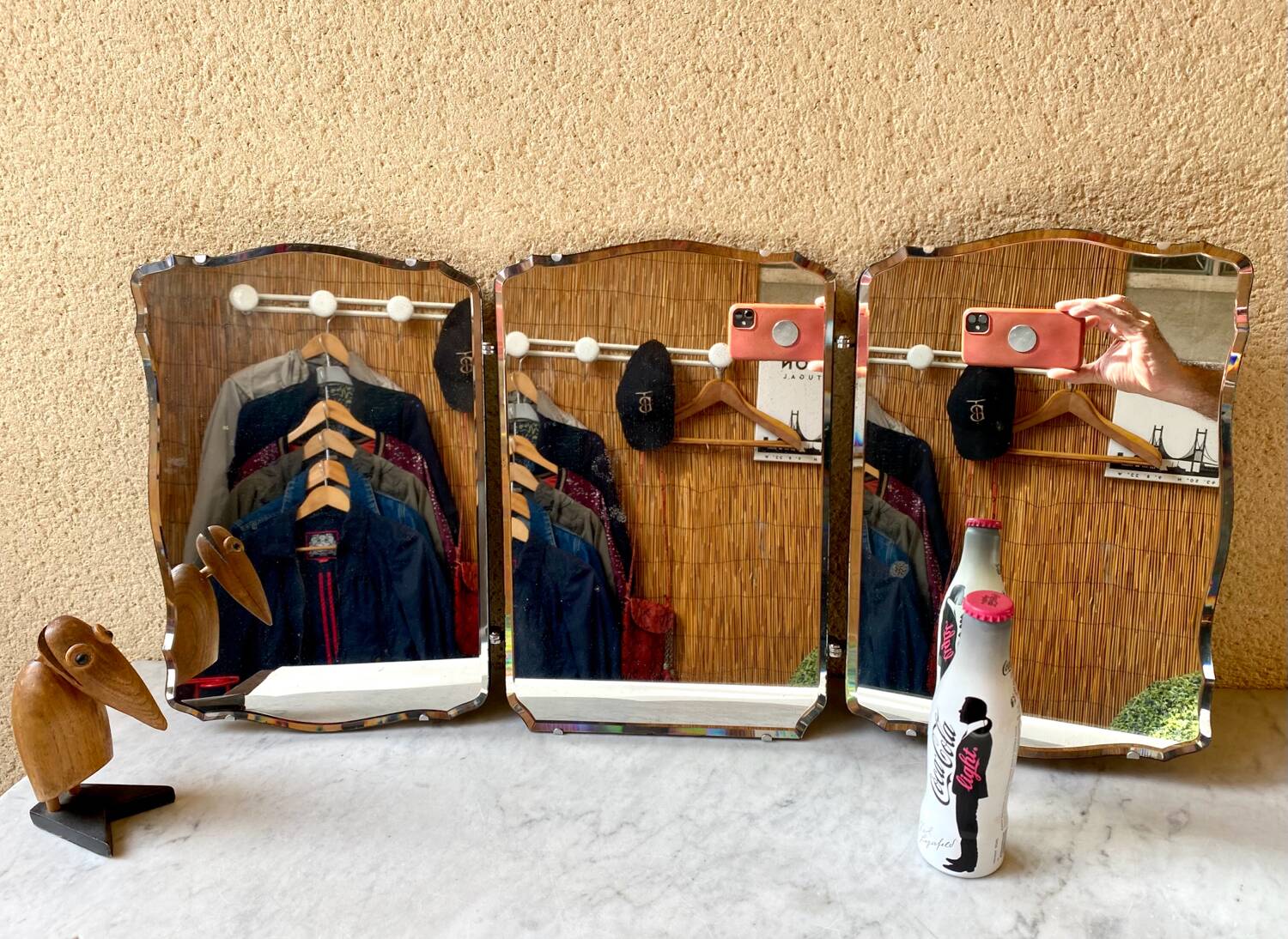 Miroir triptyque biseauté vintage art déco bauhaus années 30/40