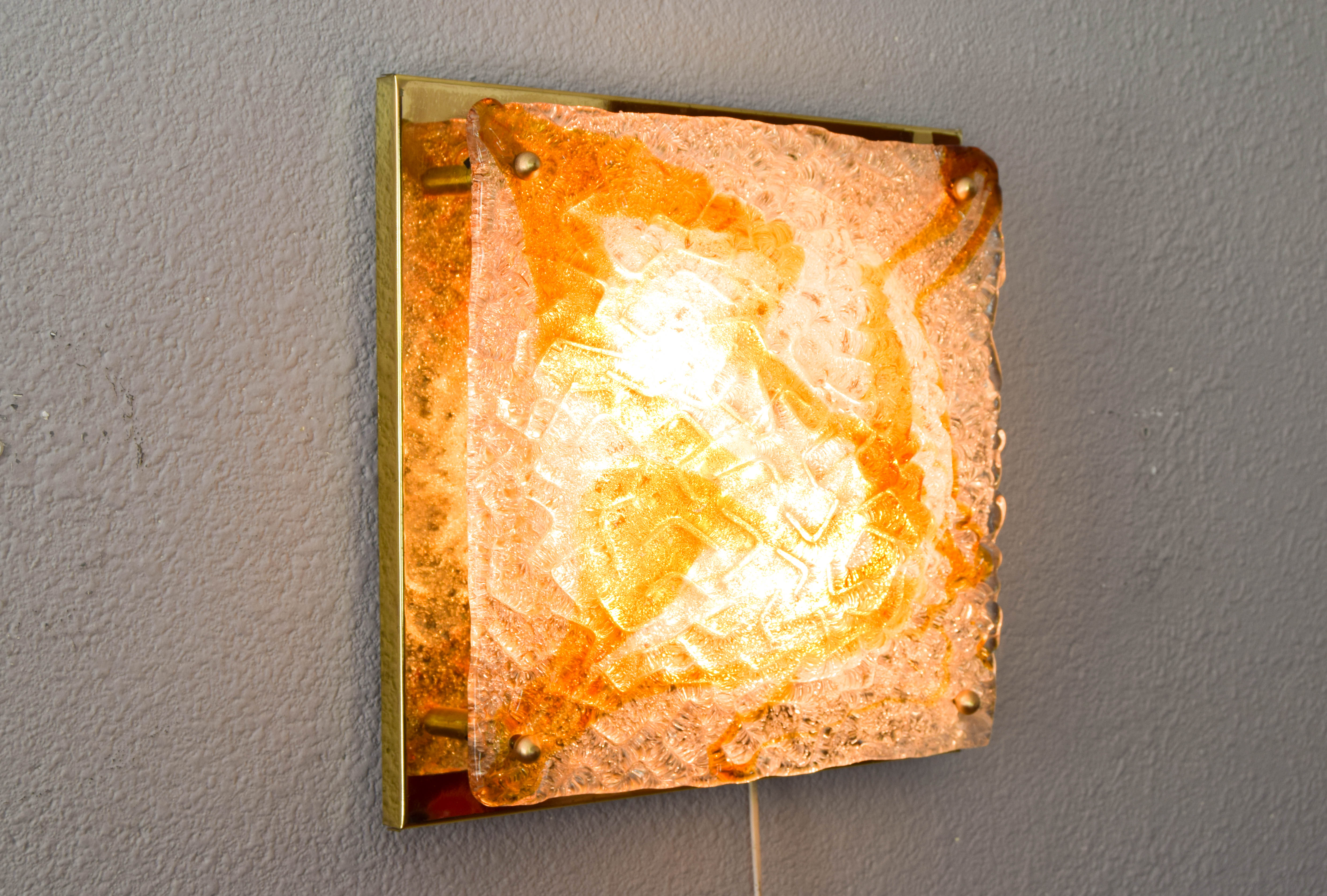 Mazzega Murano glass and brass wall lamp from the 60s