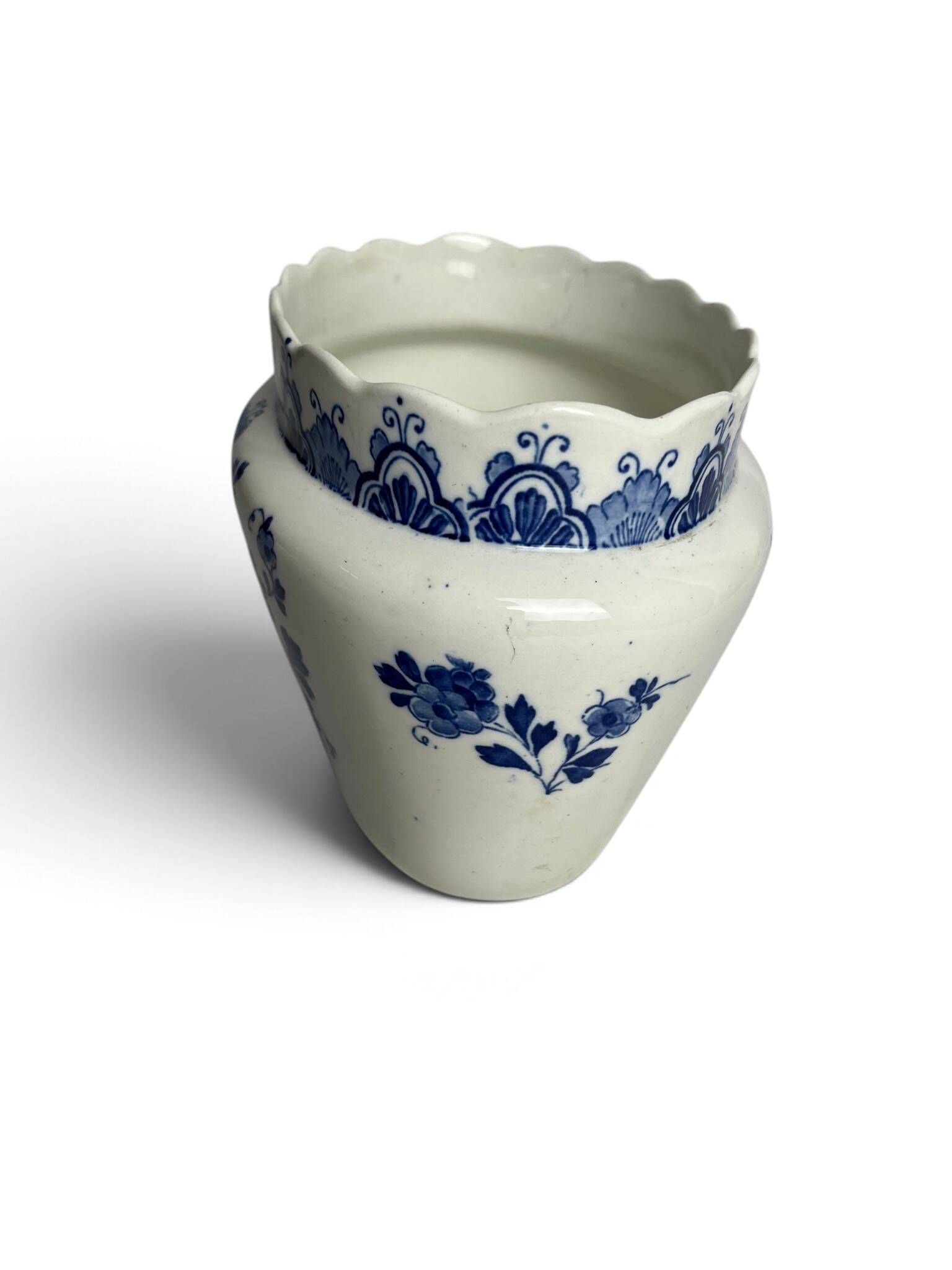 Delft, decorative pot planter with boat and windmill design from the early 20th century.