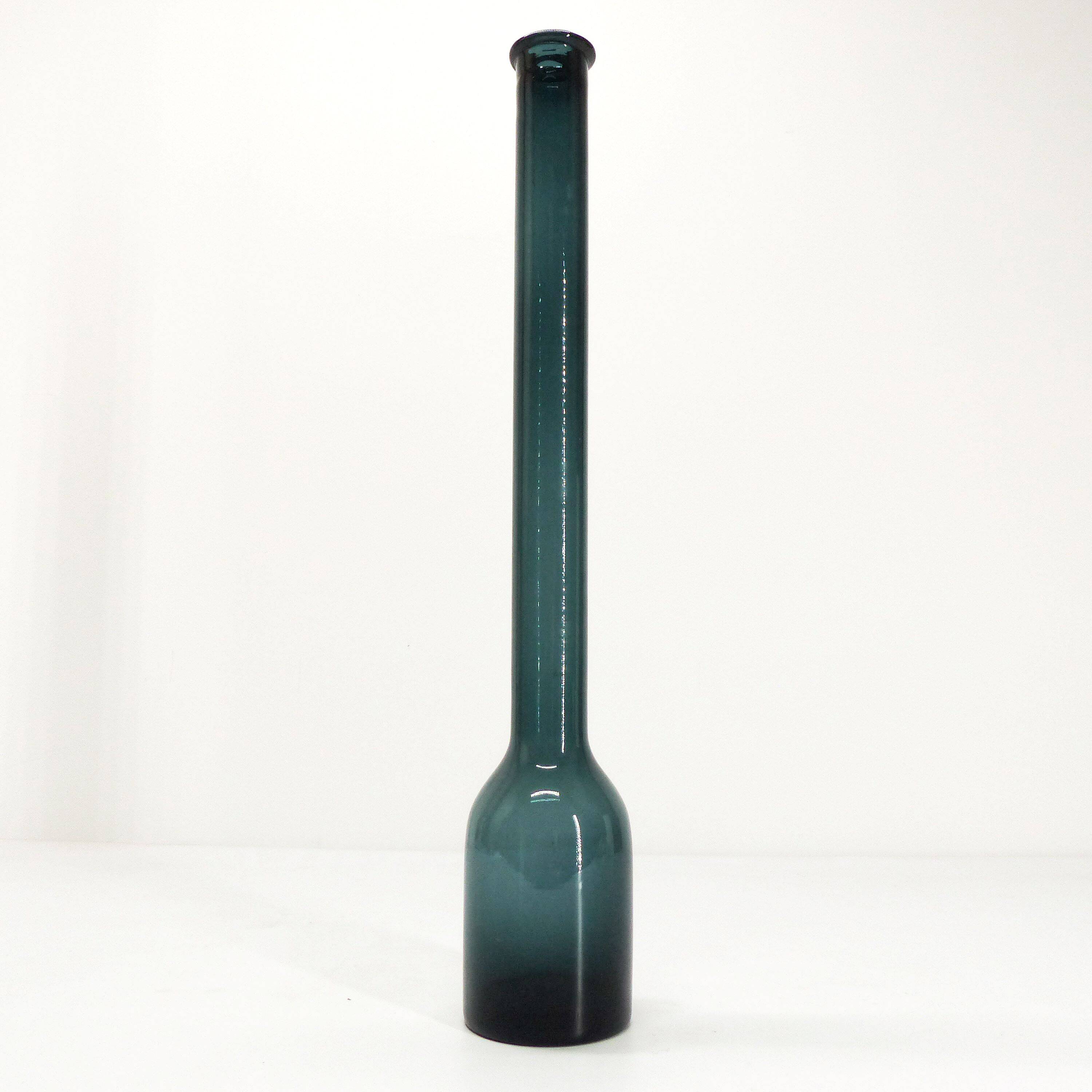 Blue blown glass bottle vase 1960