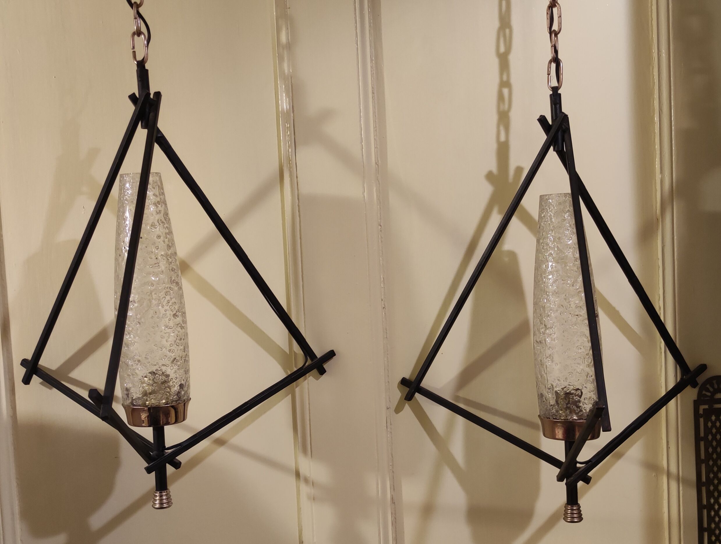 Pair of chandeliers Lunel design pendant lamps 1950s