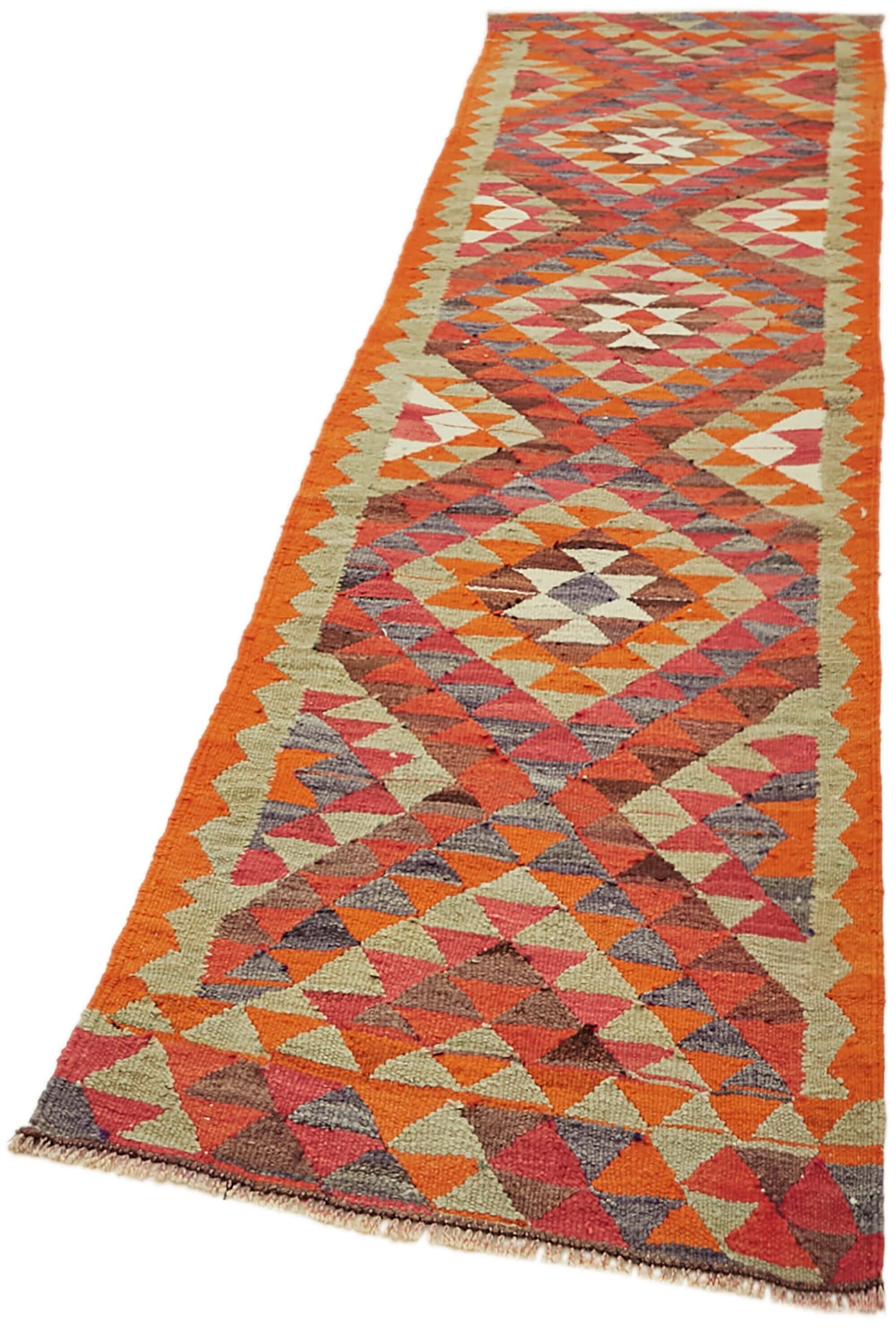 Turkish Handwoven Vintage Herki Kilim 86 cm x 326 cm
