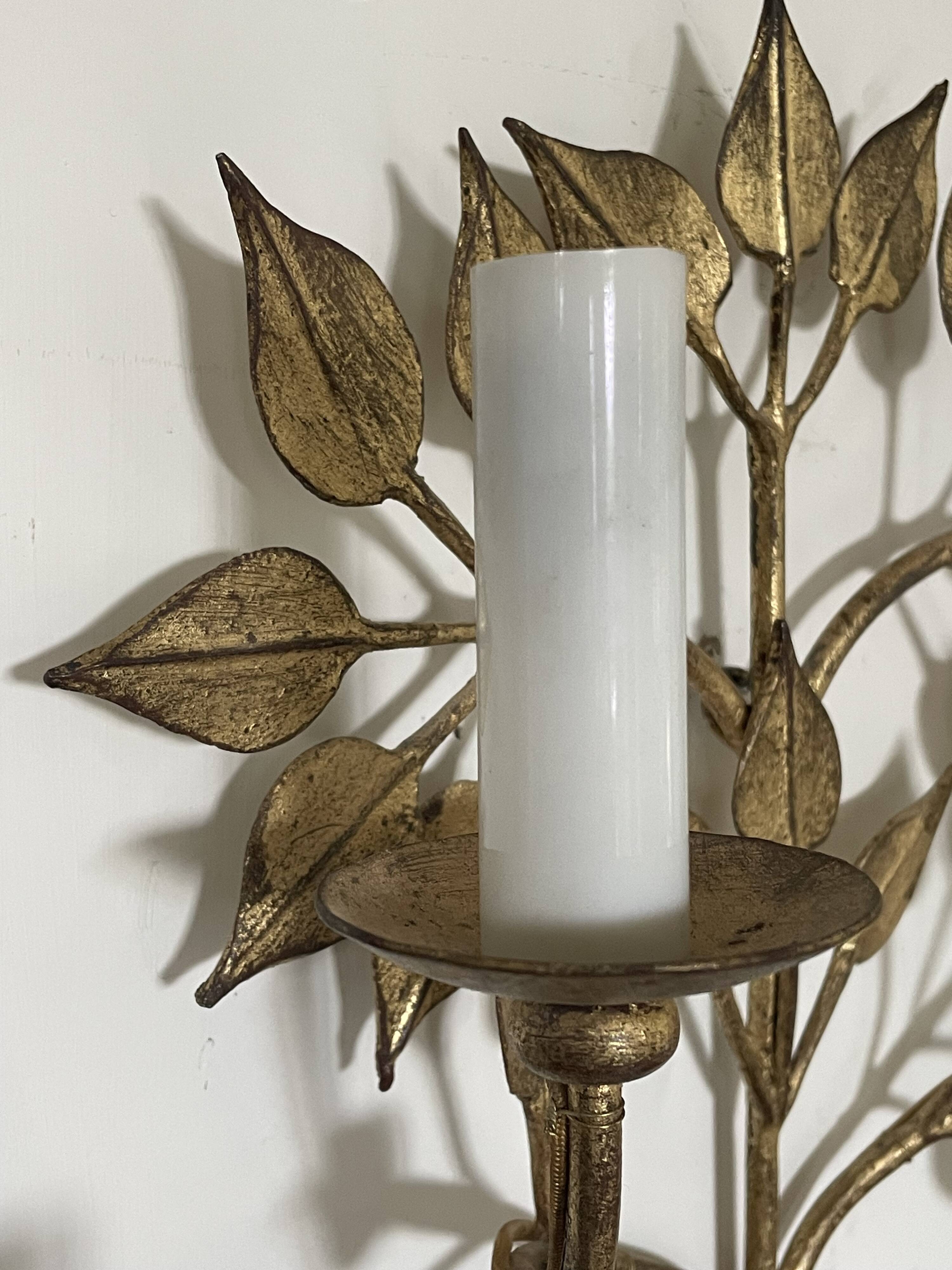 Pair of golden foliage wall lights circa 1960