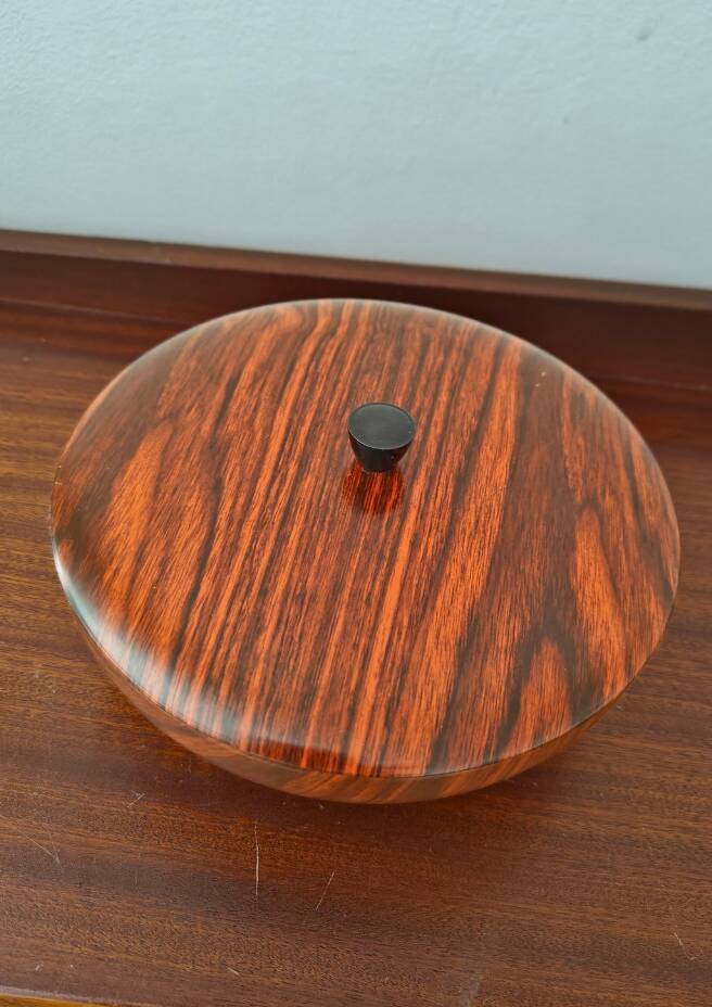 Bonbonnière Vintage Tripode Métal Aspect Teck