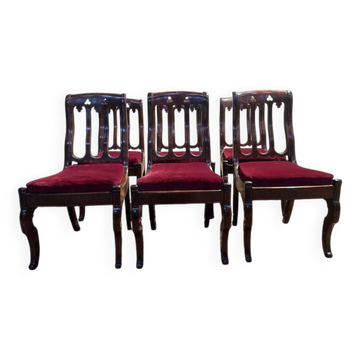 Set of 6 Restoration period chairs in mahogany and threads