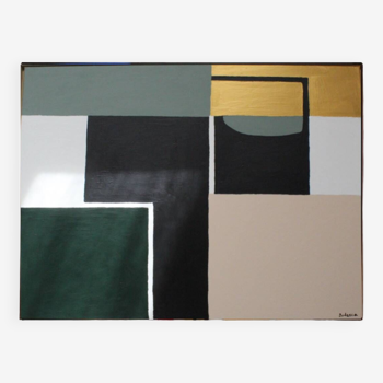 Green and gold painting on stretched canvas 100x81 cm