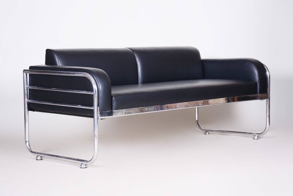 Bauhaus Sofa in Chrome and Leather by Vichr a Spol, Czech, 1930s