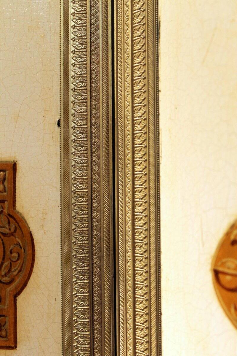 19th Century Italian Six-Panel Painted Wood Folding Screen in Gilt Bronze Frame